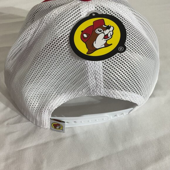 Buc-ees Red & White Mesh Trucker Cap With Embroidered Logo For Adults - Picture 4 of 5